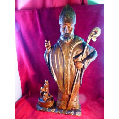Saint Nicolas Polychrome Wood Statue