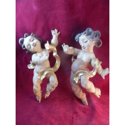 Putti Pair Of Italian Wood