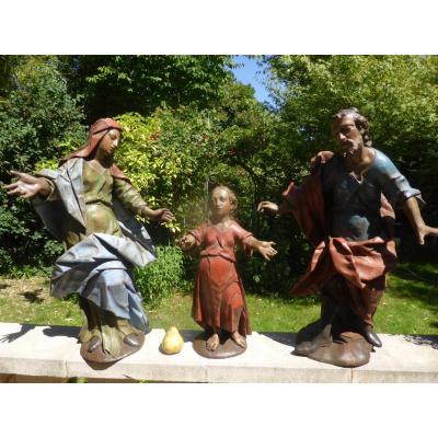 Holy Family Polychrome 17 Eme Siecle Baroque