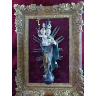 Virgin And Child In Wood Frame 18 Eme Siecle