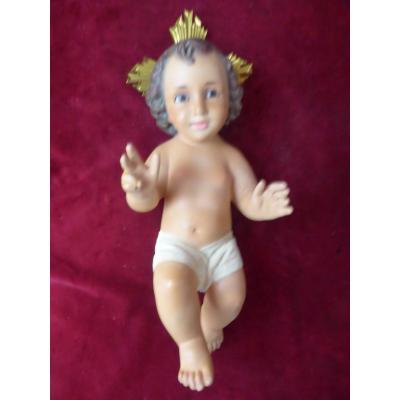 Child Jesus De Creche Plaster Eyes In Sulfide