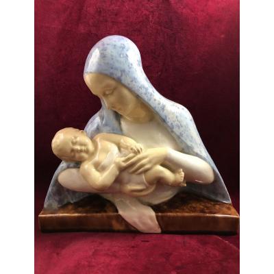 Virgin Al Child Faience