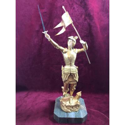 Jeanne D Arc Bronze Dore Chriselephantin