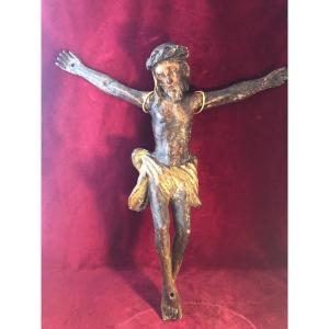 Christ In Polychrome Carved Wood And Gilded