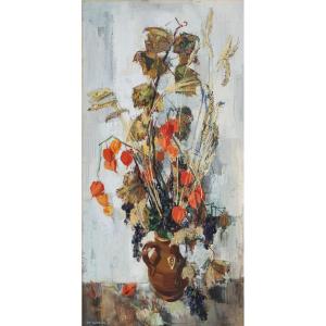 Paul Girol (1911-1988) - Composition With Physalis, Bunches Of Grapes, Hazel Branches 