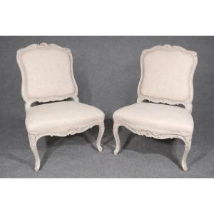 Pair Of Large Armchairs, Louis XV, Dlg De Cresson, 18th Century