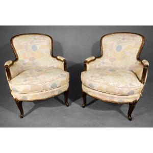 Pair Of Bergères With Cushions, 19th Century 