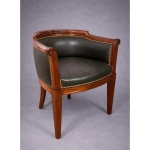 Large Office Chair, Leather Seat, 19th Century