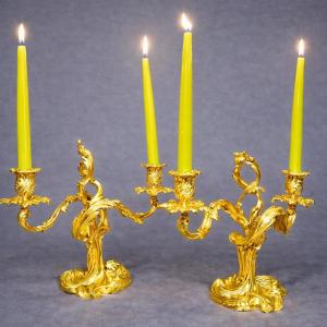 Pair Of Louis XV Candlesticks, 19th Century 