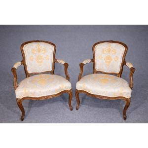 Pair Of Louis XV Armchairs, Stamped Delion, 18th Century