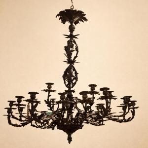 36-light Bronze Castle Chandelier, 19th Century 