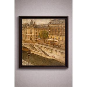 Painting View Of Paris, Quai De Seine, 20th Century