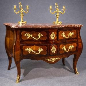 Louis XV Curved Chest Of Drawers, Stamped Anc, 18th Century