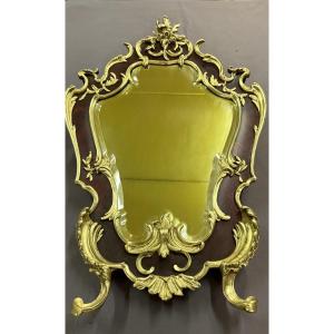Louis XV Mirror In Lacquer And Gilt Bronze, 19th Century 
