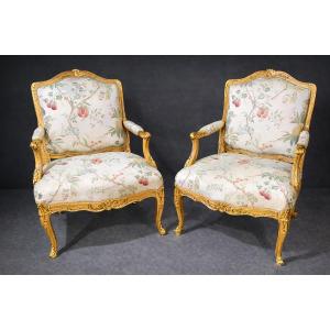 Pair Of Armchairs With Flat Backs, 19th Century 