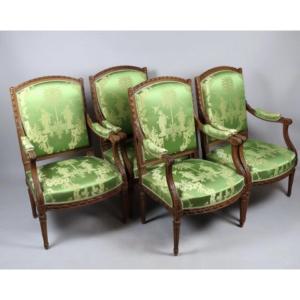 Set Of 4 Louis 16 Armchairs, 19th Century 