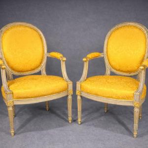 Pair Of Louis XVI Armchairs, 18th Century 