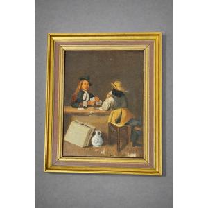 Painting, Signed And Dated 1883, The Card Players, 19th Century