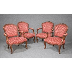 Set Of 4 Lyonnais Armchairs, Louis XV Period, 18th Century 