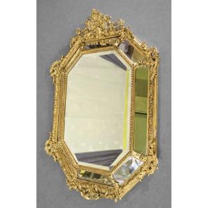 Louis XV Style Giltwood Mirror With Parclosed Glass Panels, 19th Century 