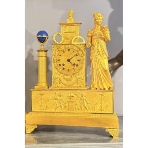 Gilded Bronze Mercury Clock From The Empire Period, 19th Century