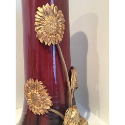 Earthenware Vase With Sunflowers, Art Nouveau