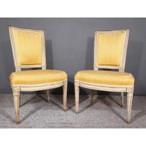Pair Of Louis XVI Chairs, Cabriolet Back, 18th Century Period