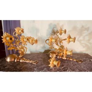 Pair Of Louis XV Sconces In Gilt Bronze, 19th Century