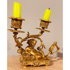 Candlesticks With 2 Lights + Putti, In Bronze