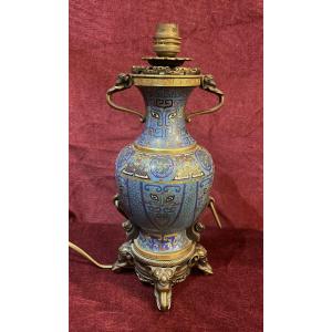 Barbedienne Lamp With Elephants, Bronze And Cloisonné Enamels