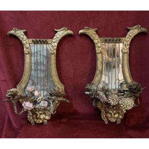 Pair Of Bronze Bacchus Head Wall Sconces, 19th Century 