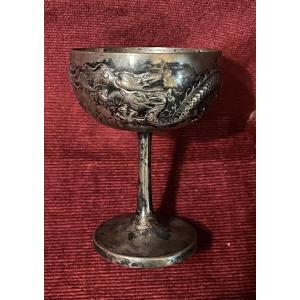 Antique Silver Dragon Cup, China Early 20th Century
