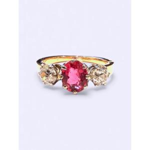 Old Cut Diamond And Pink Tourmaline Ring