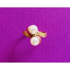 Ring "toi & Moi" In Yellow Gold 18k And Pearls