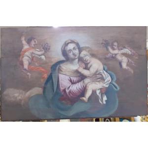 Virgin And Child Painted On 18th Century Wood.