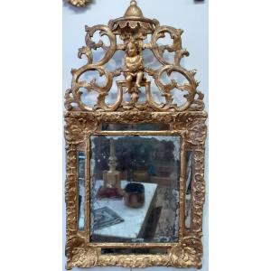 Gilded Wooden Beaded Mirror With Pediment