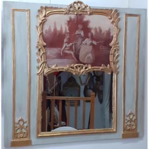 18th-century Trumeau In Painted And Gilded Wood.