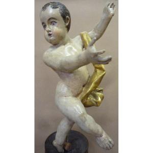 Sculpted Wooden Putto XIXth
