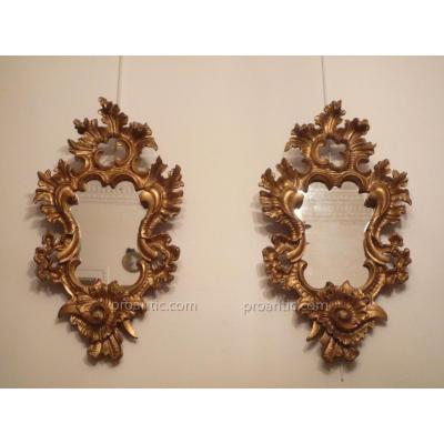 Pair Of Italian Mirrors Carved Wood Late Eighteenth. Old Gilding.