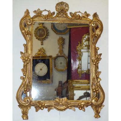 Mirror Louis XV Carved And Gilded With Foliage And Fruit Decoration.