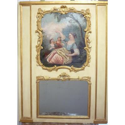 Louis XVI Period Trumeau In Carved And Gilded Wood.
