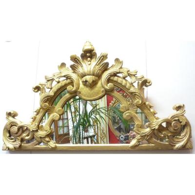 Carved Gilt Wood Pediment On Louis XV Style Mirror