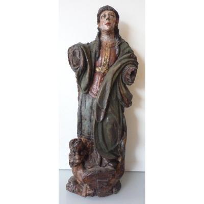 Polychrome Wood Statue Of Saint Martha Slaying The Dragon