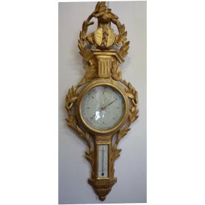 Barometer From The Louis XVI Period In Carved Gilded Wood