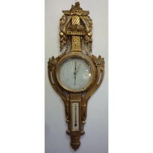 Barometer From The Louis XVI Period In Carved Gilded Wood