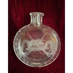Flask Bottle Hunting Gourd Sarreguemines Shooting Society Engraved XIXth Glassware Wild Boar