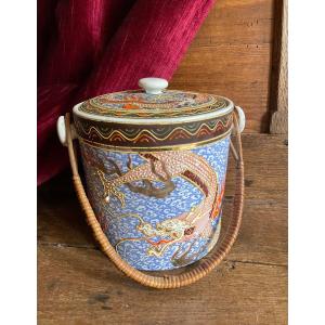 Porcelain Biscuit Bucket Jar With Chinese Polychrome Dragon Decor Late Nineteenth / Early Twentieth