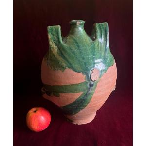 Beautiful Brissard Carboy In Glazed Earthware - Eure Valley - Normandy 19th Century Popular Art