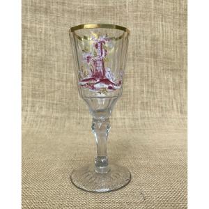 18th Century Bohemian Glassware Enamelled Cut Leg Glass