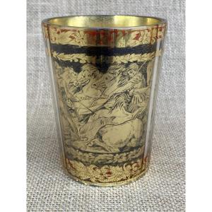 Zwischengoldglas, Double-walled Glass Goblet. Bohemian, Germany, 18th Century. Signed